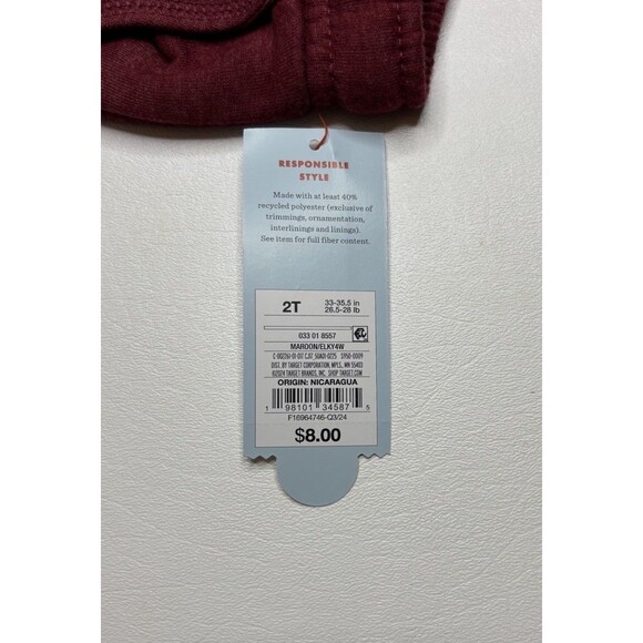Cat & Jack™ Maroon Toddler Jogger Pants 2T - Elastic Drawstring Waist NWT - Picture 3 of 7